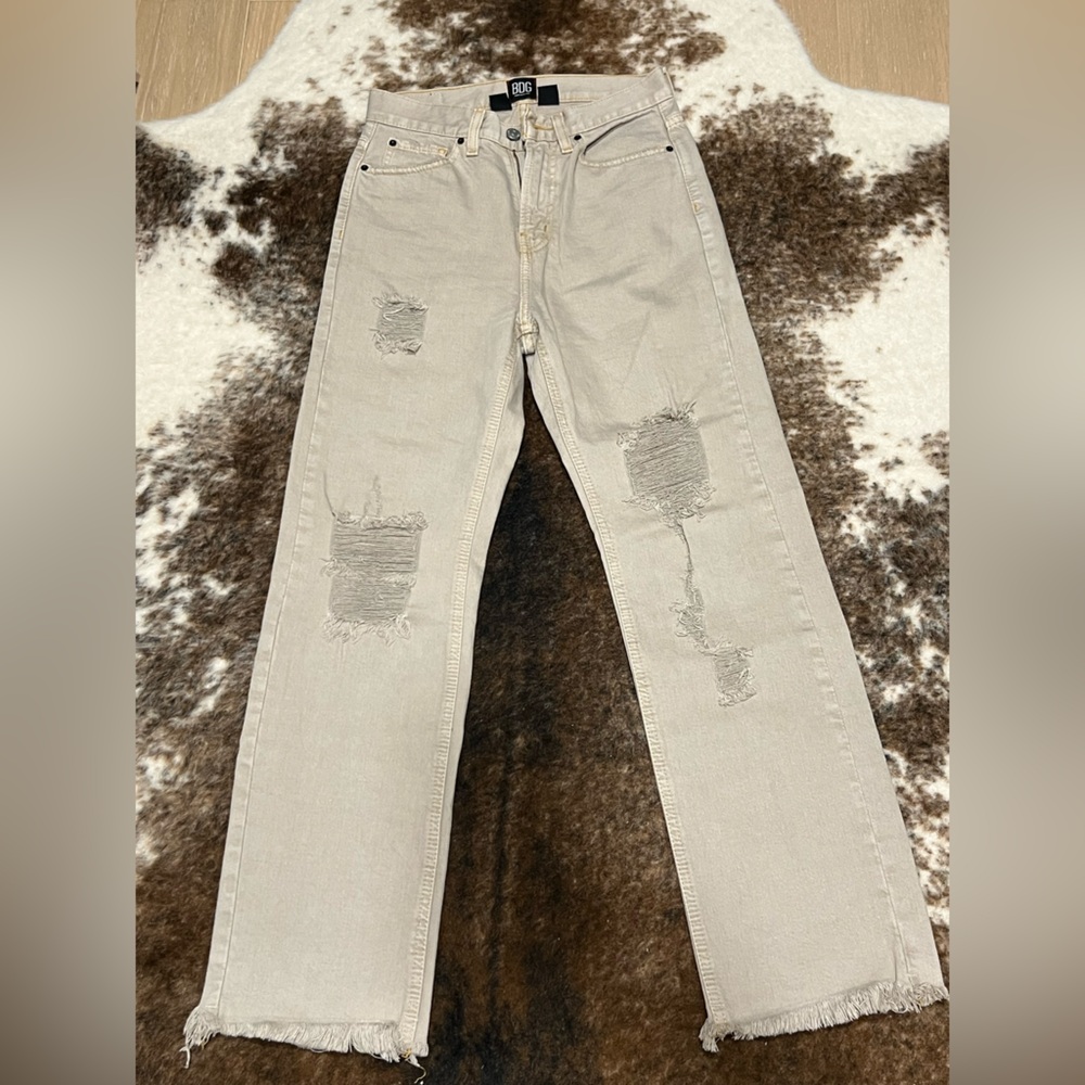 BDG Cream Distressed Boot Cut Jeans